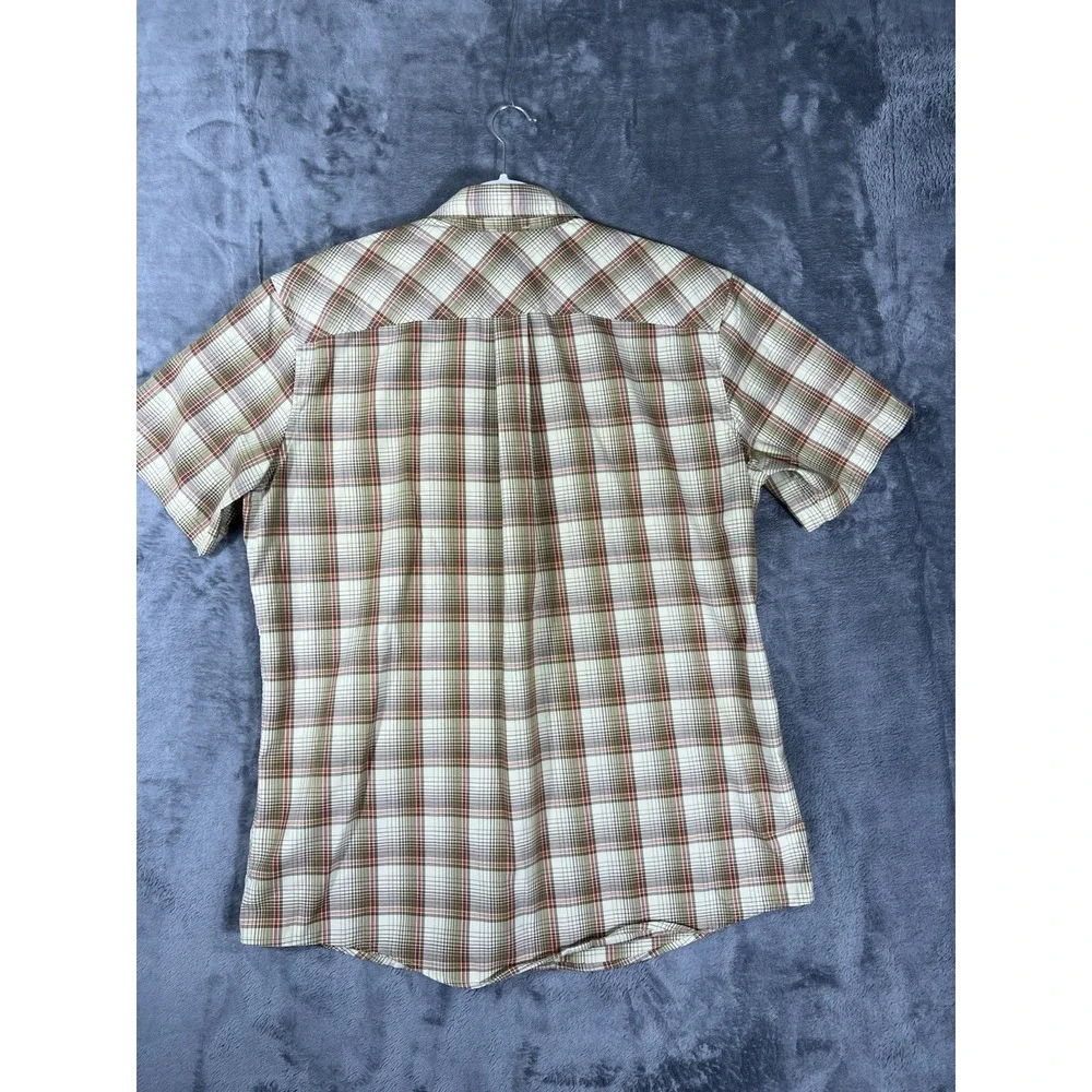 Eddie Bauer Mens Large Tall LT Plaid Short Sleeve Button Up Shirt Tan Brown Red